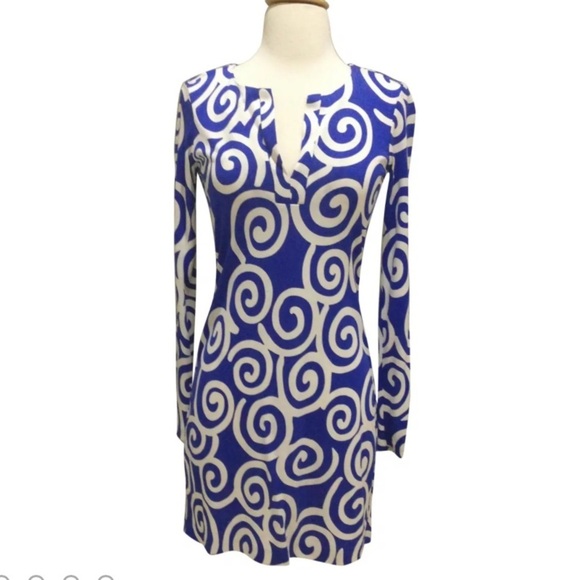 Diane Von Furstenberg blue and white silk mini dress 2 - Picture 1 of 3